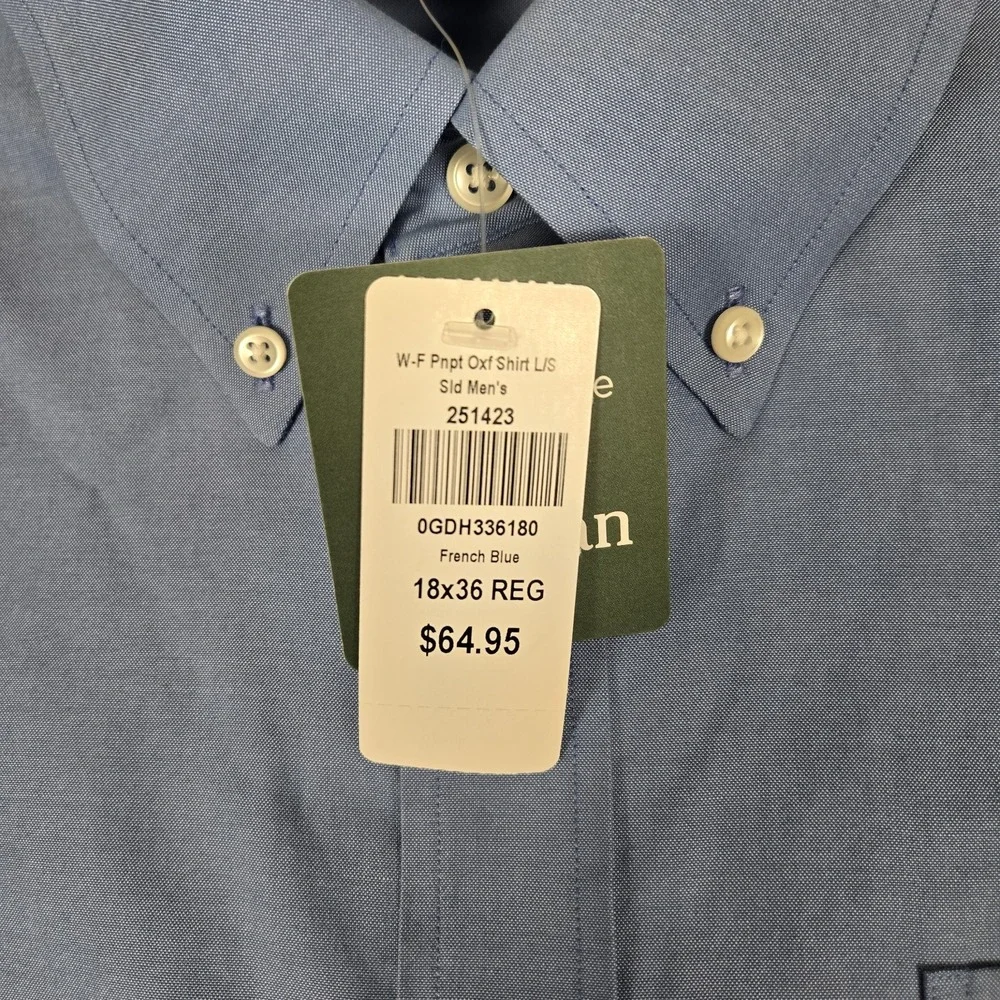 LL Bean Pinpoint Oxford Shirt Men 18-36 Blue Traditional Fit Wrinkle Free NWT